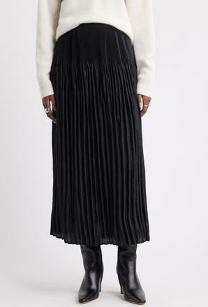 Treasure & Bond Pleated Satin Midi Skirt in Black at Nordstrom Rack, Size Large