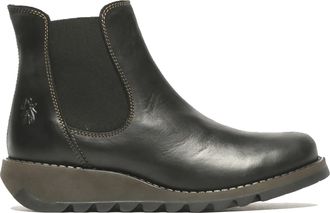 FLY London Fly London Womens Black SALV Chelsea Leather Ankle Casual Wedge Heel Boots