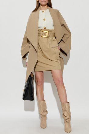 Balmain Asymmetric Oversize Jacket, Womens, Beige