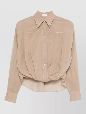 Brunello Cucinelli cotton shirt long sleeves collared neck draped
