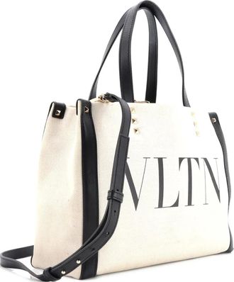 Valentino Garavani Grande Plage VLTN Canvas Small tote bag - Zwart