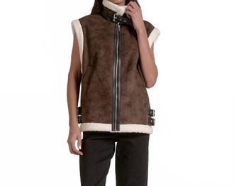Elan Juneau Plush Faux Shearling Vest In Brown