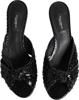 Dolce & Gabbana Womens Black Leather Heels Slides Sandals Shoes Python
