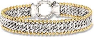Ross-Simons Sterling Silver and 18kt Gold Over Sterling Cuban-Link and Bead Bracelet