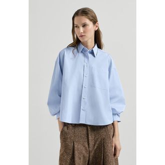 Brunello Cucinelli Cotton poplin shirt with shiny details in Oxford Blue at Nordstrom, Size Xxx-Large