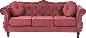 Beliani Beliani - Sof&aacute; 3 Plazas Tapizado En Terciopelo Rojo Oscuro Botones De Adorno Apoyabrazos Enrollados Estilo Glam Skien