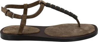 Brunello Cucinelli Summer Torba - Dames - Sandalen - Grijs - 38 EU - Su&egrave;de - Schoenen