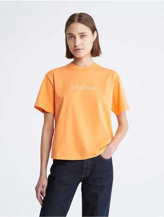 Calvin Klein Womens Standard Logo Boxy Fit Crewneck T-Shirt - Orange - XS