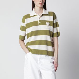 Ami Ami de Coeur striped cotton knit polo shirt