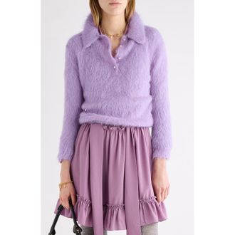 Chlo&eacute; Brushed Alpaca Blend Polo Sweater in Dreamy Lavender at Nordstrom, Size X-Small
