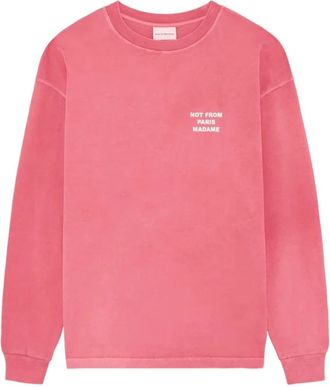 Dr&ocirc;le de Monsieur Washed Slogan Long Sleeve T-Shirt - Heren - Longsleeves - Roze - S - Katoen - Tops