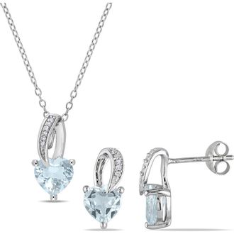 Delmar Heart-Cut Aquamarine & Diamond Necklace & Stud Earrings Set in Blue at Nordstrom Rack