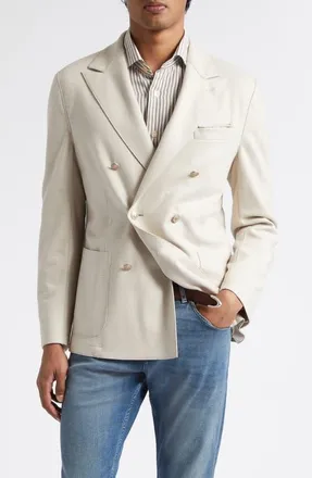 Eleventy Double Breasted Tan Knit Wool Blend Peak Lapel Sport Coat in 02 Sand at Nordstrom, Size 48