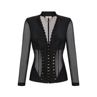 Elisabetta Franchi Dames, Jassen, Zwart, Maat: S Satijn
