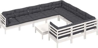 vidaXL Muebles De Jard&iacute;n 11 Pzas Y Cojines Blanco Madera De Pino Vidaxl