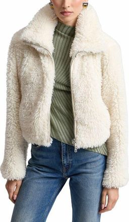 Avec Les Filles Crop Faux Shearling Zip Jacket in Cream at Nordstrom, Size Xx-Large