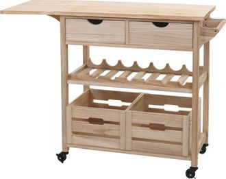 Hhg Hhg - Nunca Usado] Carro De Servicio 016, Carro De Cocina Carro De Cocina Carro De T&eacute;, Madera De Pino 89x119x41cm, Natural