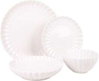 cofan Vajilla De Porcelana En Relieve Color Blanco Esmaltado 16 Piezas