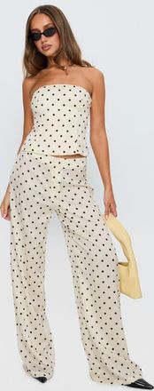 Princess Polly Powdered Sugar Polka Dot Strapless Top & Wide Leg Pants Set in Cream Polka at Nordstrom, Size 10