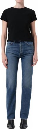 A Gold E 90s Pinch Waist High Rise Straight Long Jeans In Overcast