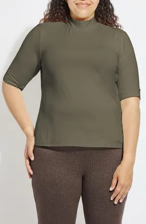 Lyss&eacute; Clara Mock Neck Elbow Sleeve Top in Mosswood at Nordstrom, Size 1X
