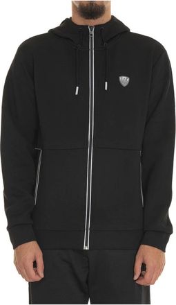 Emporio Armani Premium Shield stretch viscose-blend hooded sweatshirt - Heren - Vesten met rits - Zwart - 2XL - Hoodies & sweatvesten