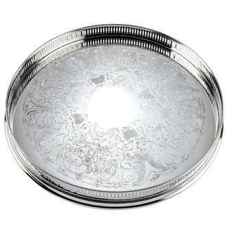 Arthur Price Silver Plated Home Tableware 14 Inch Round Embossed Gallery Tray