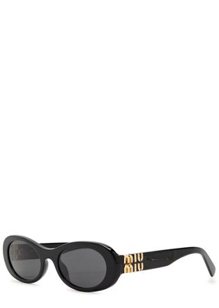 Miu Miu Eyewear Oval-frame Womens Designer Sunglasses - Black - One Size