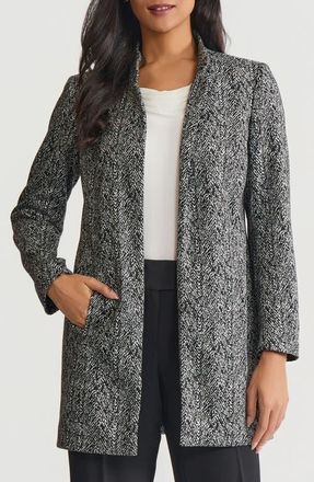 Kasper Herringbone Open Front Blazer in Black/Vanilla Ice at Nordstrom, Size 18