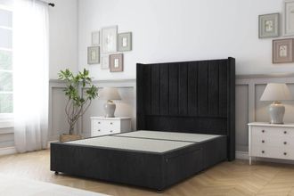 Sloomy Falcon Naples Divan Base 2 Drawers Foot-End-54 Wingback Headboard in Black | Size: Small Double