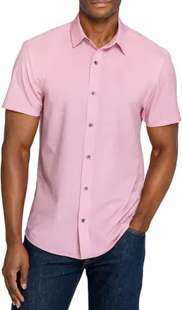 W.R.K Abstract Geo Short Sleeve Button Up Shirt in Pink at Nordstrom, Size Xx-Large
