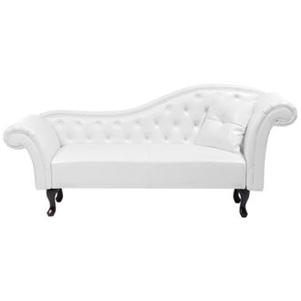 Beliani Chaise Longue Tapizado En Piel Sint&eacute;tica Blanca Acolchado Capiton&eacute; Versi&oacute;n Derecha Con Coj&iacute;n Lattes