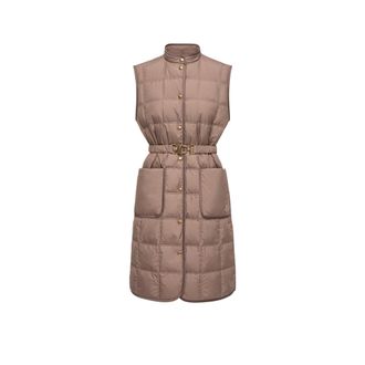 Moncler Moncler Cygnette Square Quilted Long Down Vest, Women, Brown, Size: 00