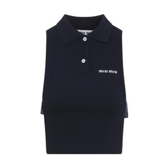 Miu Miu Piqu&eacute; Polo Vest - Dames - Tops - Blauw - Maat: S Piqu&eacute;
