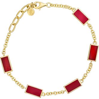 Jan Leslie Five Station Dash Rectangle Bracelet In Sterling With 18K Gold Overlay in Red at Nordstrom