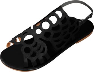 Generic Summer Orthopedic Sandals Women Womens Flat Toe Ankle Buckle Strap Hollow Out Ladies Summer Casual Comfort Walking Shoe For Beach Vacation Travel Size