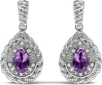 House of Brilliance Sterling Silver Pear Cut Amethyst and Diamond Accent Teardrop Drop Earrings