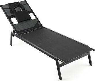 Costway Costway Tumbona Jardin Exterior, Respaldo Ajustable De 5 Posiciones, Tumbonas Piscina Con Agujero Para Cara Y Almohadas Para Cabeza Desmontables, Tumb