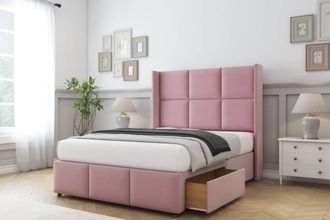 Sloomy Beaumont Plush Divan Set 2 Drawers-54 Wingback-Footboard in Pink | Size: Double