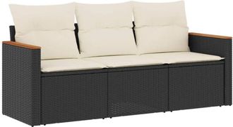 vidaXL Set De Sof&aacute;s De Jard&iacute;n Con Cojines 3 Pzas Rat&aacute;n Sint&eacute;tico Negro Vidaxl