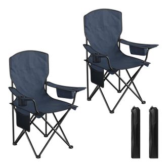 Woltu Woltu 2 Aillas De Camping Plegables Con Respaldo, Portavasos Y Bolsillo Lateral, Silla De Playa Para Exterior, Azul Marino