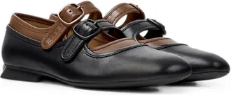 Camper Double-Strap Leather Ballerina Flat - Black