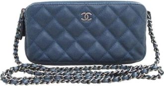 Chanel Pre-owned Leather Cross Body Bag - Dames - Vintage Schoudertas - Blauw - ONE Size - Leer - Vintage