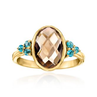 Ross-Simons Smoky Quartz Ring With. London Blue Topaz in 18kt Gold Over Sterling