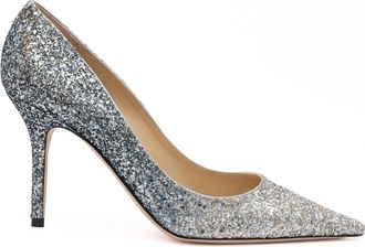 Jimmy Choo London Silver Coarse Glitter Degrade Agnes Womens Pumps
