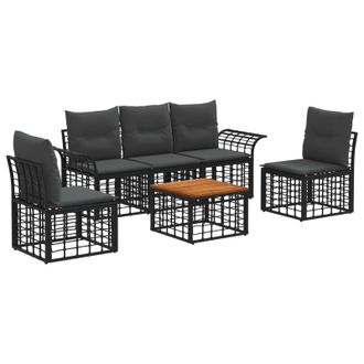 vidaXL Conjunto De Sof&aacute;s De Exterior 6 Pcs Negro Y Gris Oscuro Vidaxl