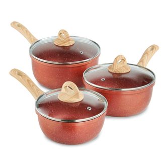 Lewis's Sovereign Stone Copper 3 Piece Sauce Pan Set with Soft Touch Handle | TJ Hughes