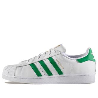 adidas Original Superstar Foundation Shoes White Green Gold BY3715