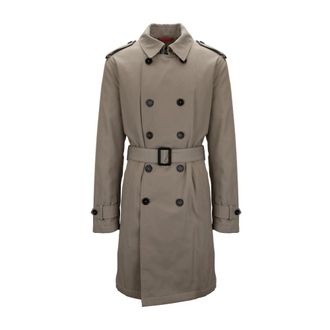 Fay Trench Coats, male, Beige, Size: XL Mens Button Coat with Hook