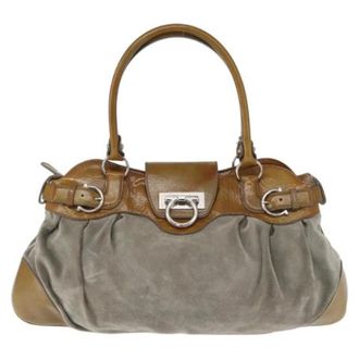 Ferragamo Pre-owned Handbags, female, Green, Size: ONE SIZE Pre-owned Suede Handbag